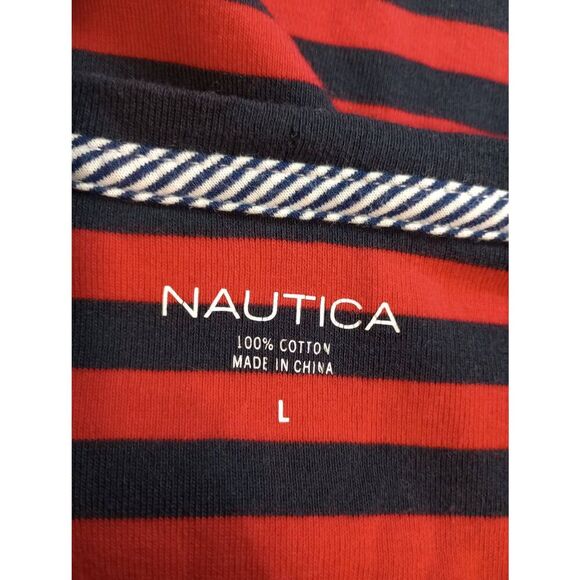 Nautica Shirt Ladies Large‎ Navy Red Short Sleeve VNeck Soft Stretchy Casual - Picture 5 of 6
